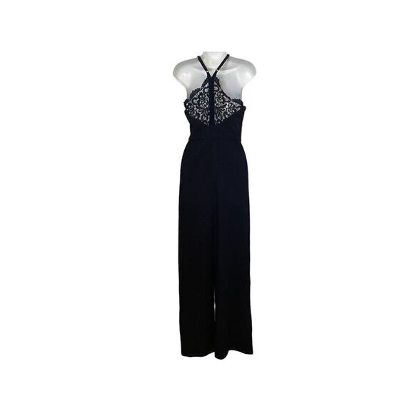 NWT Mi Ami Adjustable Straps Navy Crosses in Back w/Sheer Lace Jumpsuit  L - Picture 2 of 8